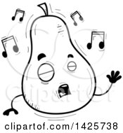 Clipart Of A Cartoon Black And White Doodled Singing Pear Character Royalty Free Vector Illustration