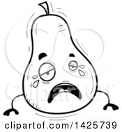 Clipart Of A Cartoon Black And White Doodled Crying Pear Character Royalty Free Vector Illustration