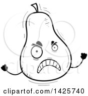 Clipart Of A Cartoon Black And White Doodled Mad Pear Character Royalty Free Vector Illustration