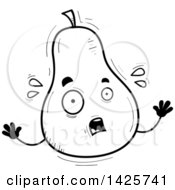 Clipart Of A Cartoon Black And White Doodled Scared Pear Character Royalty Free Vector Illustration