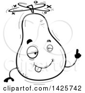 Clipart Of A Cartoon Black And White Doodled Drunk Pear Character Royalty Free Vector Illustration
