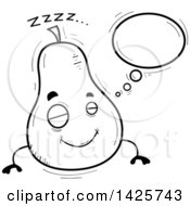 Clipart Of A Cartoon Black And White Doodled Dreaming Pear Character Royalty Free Vector Illustration