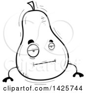 Clipart Of A Cartoon Black And White Doodled Bored Pear Character Royalty Free Vector Illustration