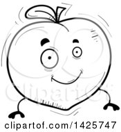 Clipart Of A Cartoon Black And White Doodled Peach Character Royalty Free Vector Illustration