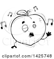 Poster, Art Print Of Cartoon Black And White Doodled Singing Peach Character