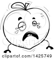 Clipart Of A Cartoon Black And White Doodled Crying Peach Character Royalty Free Vector Illustration