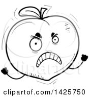 Clipart Of A Cartoon Black And White Doodled Mad Peach Character Royalty Free Vector Illustration