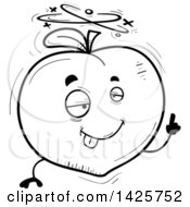 Clipart Of A Cartoon Black And White Doodled Drunk Peach Character Royalty Free Vector Illustration