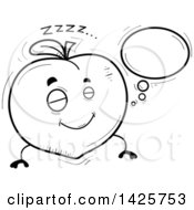 Clipart Of A Cartoon Black And White Doodled Dreaming Peach Character Royalty Free Vector Illustration