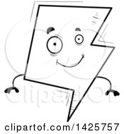 Clipart Of A Cartoon Black And White Doodled Lightning Character Royalty Free Vector Illustration