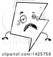 Clipart Of A Cartoon Black And White Doodled Crying Lightning Character Royalty Free Vector Illustration