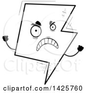 Clipart Of A Cartoon Black And White Doodled Mad Lightning Character Royalty Free Vector Illustration