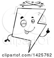 Clipart Of A Cartoon Black And White Doodled Drunk Lightning Character Royalty Free Vector Illustration