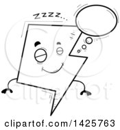 Clipart Of A Cartoon Black And White Doodled Dreaming Lightning Character Royalty Free Vector Illustration