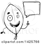 Clipart Of A Cartoon Black And White Doodled Talking Leaf Character Royalty Free Vector Illustration
