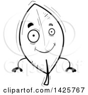 Clipart Of A Cartoon Black And White Doodled Leaf Character Royalty Free Vector Illustration