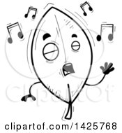 Clipart Of A Cartoon Black And White Doodled Singing Leaf Character Royalty Free Vector Illustration