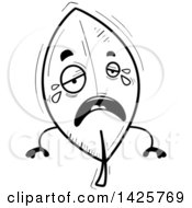 Clipart Of A Cartoon Black And White Doodled Crying Leaf Character Royalty Free Vector Illustration