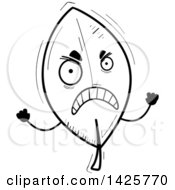 Clipart Of A Cartoon Black And White Doodled Mad Leaf Character Royalty Free Vector Illustration