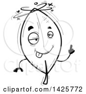 Clipart Of A Cartoon Black And White Doodled Drunk Leaf Character Royalty Free Vector Illustration
