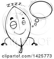 Clipart Of A Cartoon Black And White Doodled Dreaming Leaf Character Royalty Free Vector Illustration