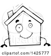 Clipart Of A Cartoon Black And White Doodled Home Character Royalty Free Vector Illustration