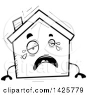 Clipart Of A Cartoon Black And White Doodled Crying Home Character Royalty Free Vector Illustration