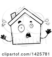 Clipart Of A Cartoon Black And White Doodled Home Character Royalty Free Vector Illustration