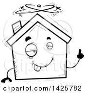 Clipart Of A Cartoon Black And White Doodled Drunk Home Character Royalty Free Vector Illustration
