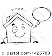 Clipart Of A Cartoon Black And White Doodled Dreaming Home Character Royalty Free Vector Illustration