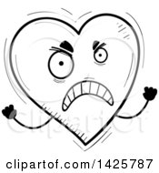 Poster, Art Print Of Cartoon Black And White Doodled Mad Heart Character