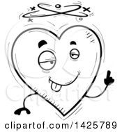 Poster, Art Print Of Cartoon Black And White Doodled Drunk Heart Character