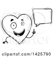 Clipart Of A Cartoon Black And White Doodled Heart Character Royalty Free Vector Illustration