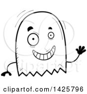 Poster, Art Print Of Cartoon Black And White Doodled Waving Ghost