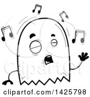 Poster, Art Print Of Cartoon Black And White Doodled Singing Ghost
