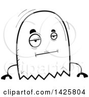 Clipart Of A Cartoon Black And White Doodled Bored Ghost Royalty Free Vector Illustration