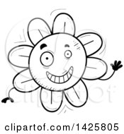 Poster, Art Print Of Cartoon Black And White Doodled Waving Flower Character