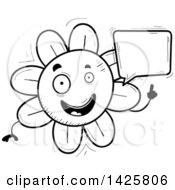 Poster, Art Print Of Cartoon Black And White Doodled Talking Flower Character