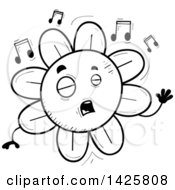 Poster, Art Print Of Cartoon Black And White Doodled Singing Flower Character