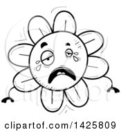 Clipart Of A Cartoon Black And White Doodled Crying Flower Character Royalty Free Vector Illustration