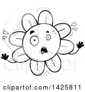 Poster, Art Print Of Cartoon Black And White Doodled Scared Flower Character