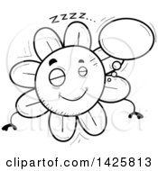 Clipart Of A Cartoon Black And White Doodled Dreaming Flower Character Royalty Free Vector Illustration