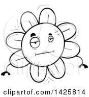 Clipart Of A Cartoon Black And White Doodled Bored Flower Character Royalty Free Vector Illustration