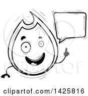 Clipart Of A Cartoon Black And White Doodled Talking Flame Character Royalty Free Vector Illustration