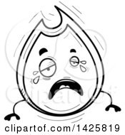 Clipart Of A Cartoon Black And White Doodled Crying Flame Character Royalty Free Vector Illustration