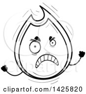 Clipart Of A Cartoon Black And White Doodled Mad Flame Character Royalty Free Vector Illustration