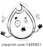 Clipart Of A Cartoon Black And White Doodled Scared Flame Character Royalty Free Vector Illustration