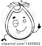 Clipart Of A Cartoon Black And White Doodled Drunk Flame Character Royalty Free Vector Illustration