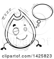 Clipart Of A Cartoon Black And White Doodled Dreaming Flame Character Royalty Free Vector Illustration