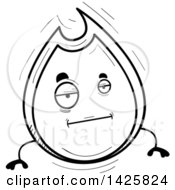 Clipart Of A Cartoon Black And White Doodled Bored Flame Character Royalty Free Vector Illustration